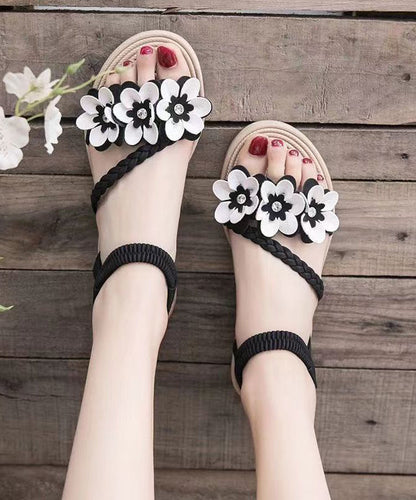 Black Flat Sandals Peep Toe Soft Splicing