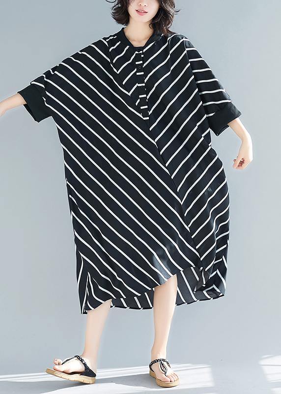 Asymmetric Spring Black Striped Robes Dresses