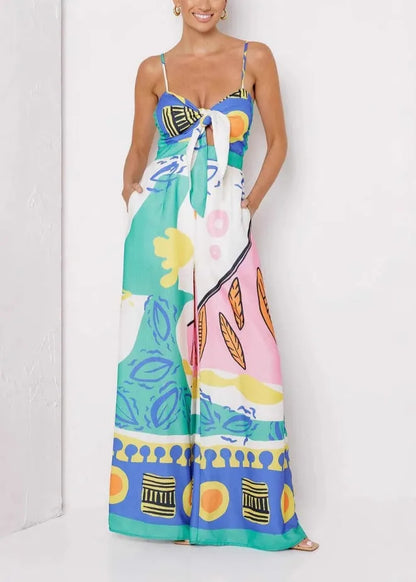 French Green Slash Neck High Waist Jumpsuit Sleeveless