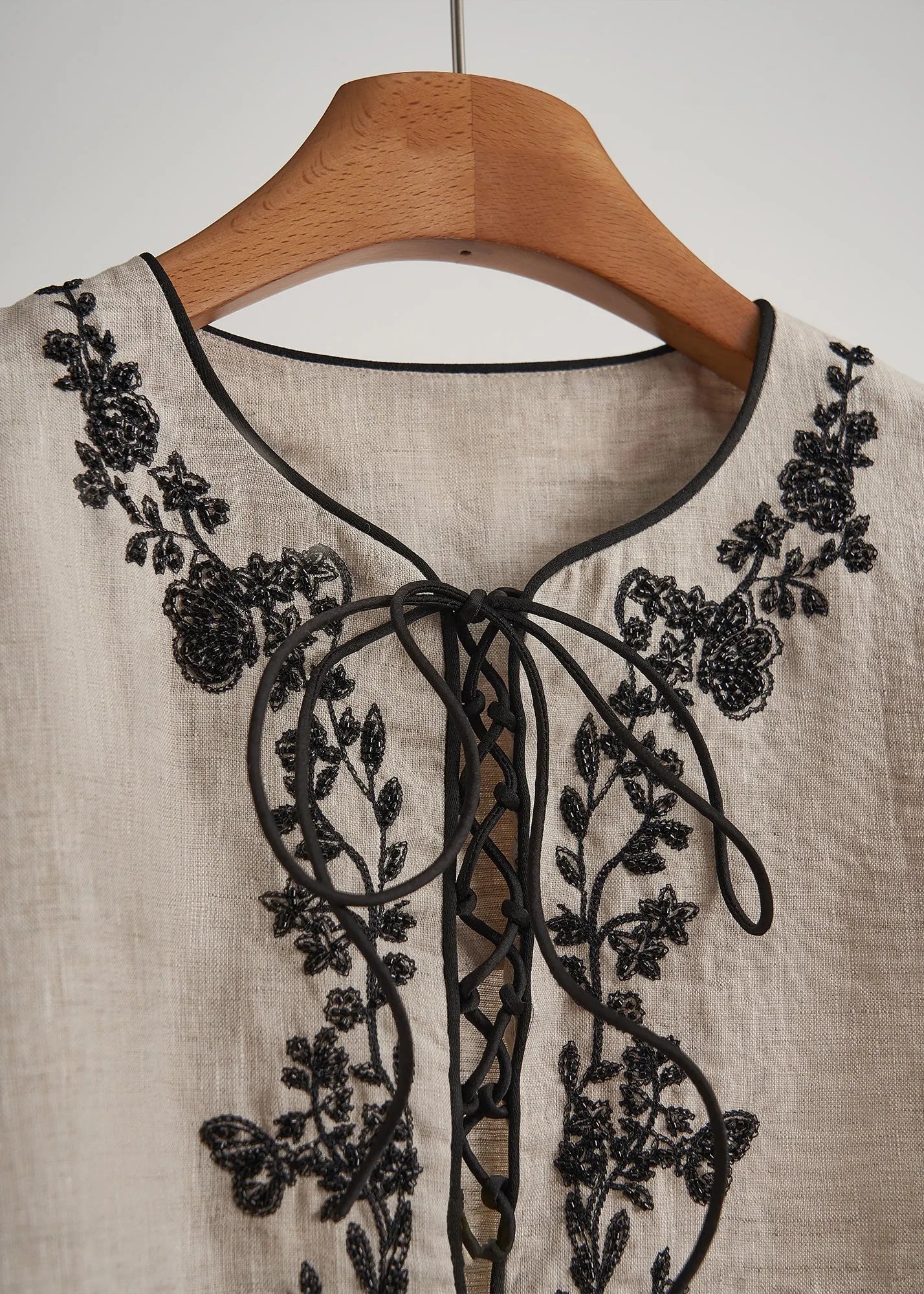 Beige Embroidered Linen Sets 2 Pieces Fall