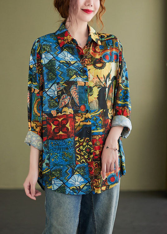Peterpan Collar Button Print Fall Shirt Long Sleeve
