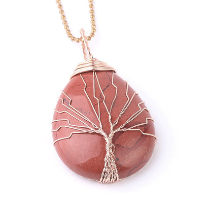Buddha Stones Natural Quartz Crystal Tree of Life Healing Energy Necklace Pendant