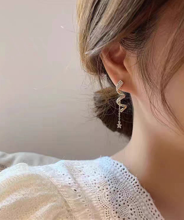 New Silk Sterling Silver Overgild Inlaid Zircon Star Tassel Drop Earrings
