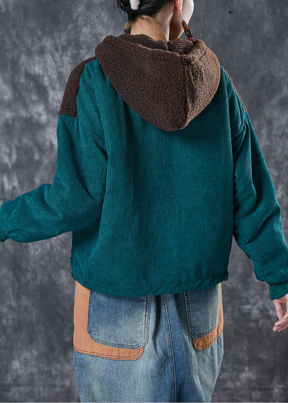 Classy Green Hooded Patchwork Warm Fleece Coats Winter