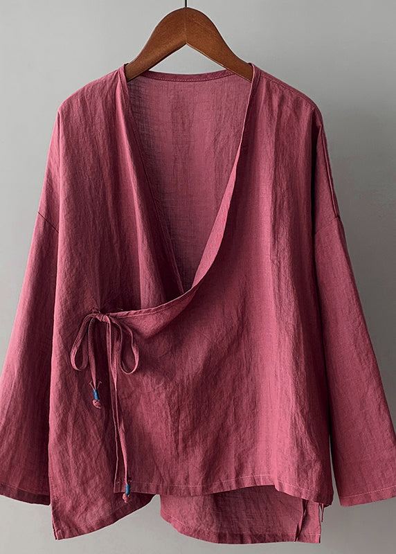 Rose V Neck Lace Up Cotton Top Spring