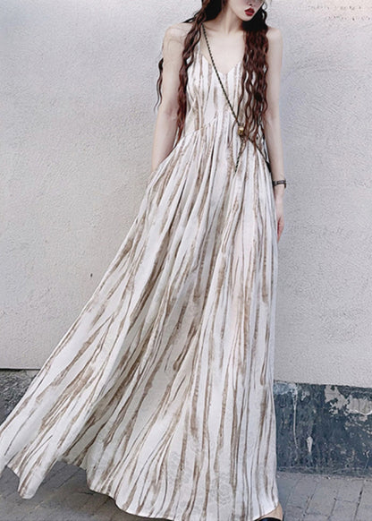 Apricot Striped Exra Large Hem Cotton Vacation Dresses Summer