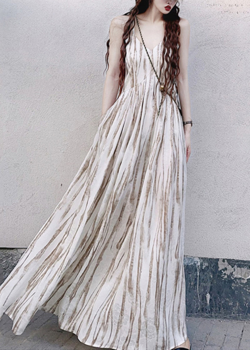 Apricot Striped Exra Large Hem Cotton Vacation Dresses Summer