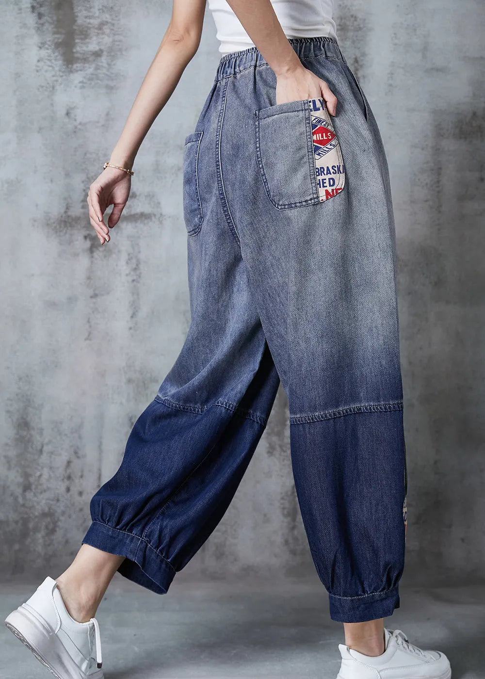 Gradient Color Oversized Patchwork Denim Pants Summer