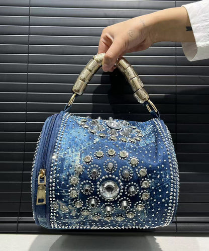 Blue Rivet Zircon Denim Tote Handbag