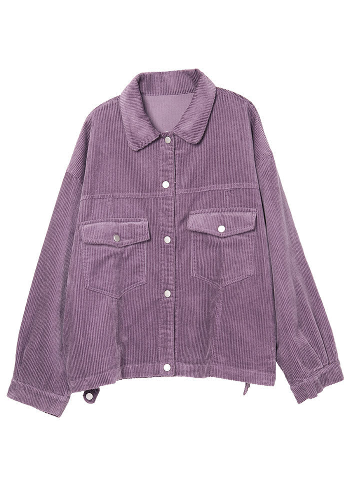 Purple Peter Pan Collar Pockets Button Fall Coat Long Sleeve