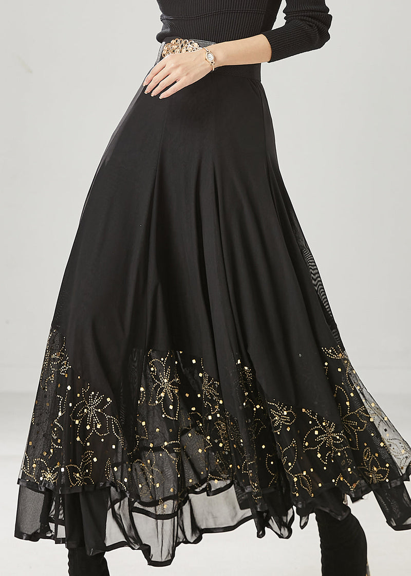 Black Exra Large Hem Chiffon Dance Skirts Spring