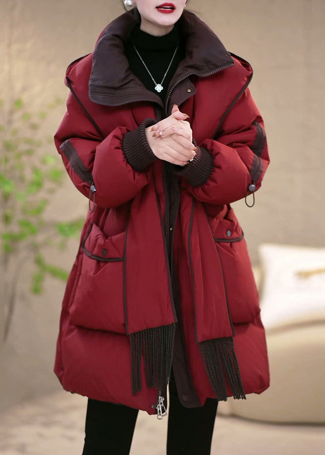 Red Hooded Removable Pockets Patchwork Duck Down Down Coats Winte