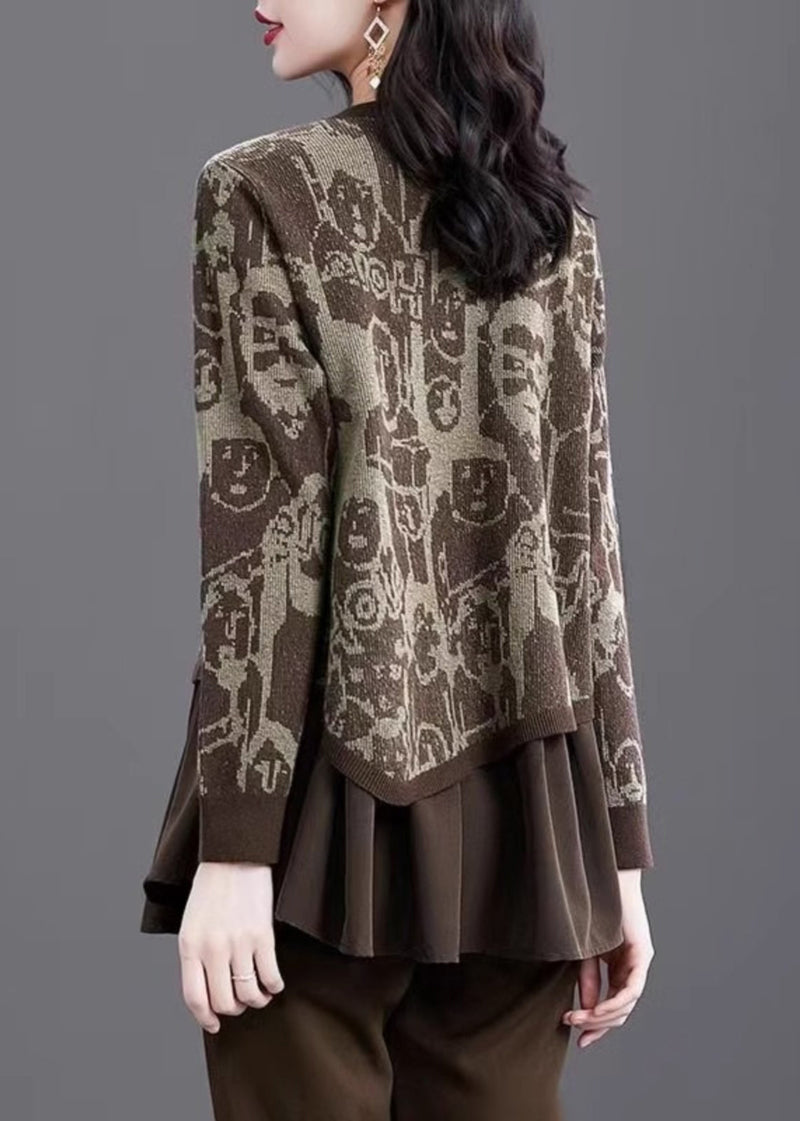 Print Fake Two Pieces Cotton Knit Sweater Winter