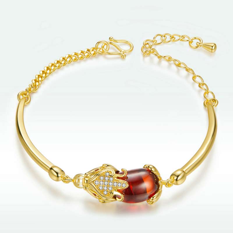 Fengshui Golden Red Agate Pixiu Wealth Luck Bracelet
