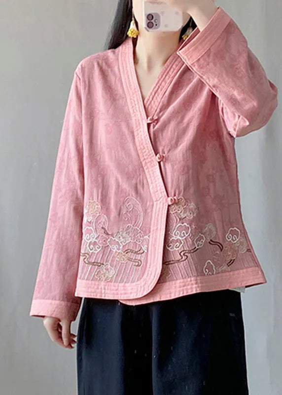 Pink V Neck Button Cardigans Fall