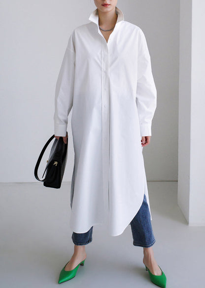 White Peter Pan Collar Asymmetrical Cotton Shirts Long Sleeve