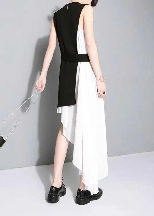 New Asymmetrical Design Personality Stitching Two Piece Dress
