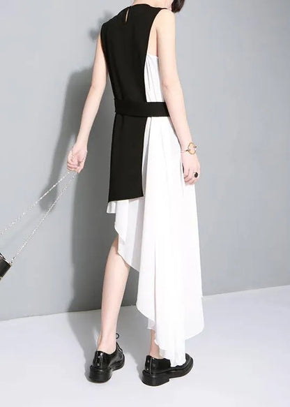 New Asymmetrical Design Personality Stitching Two Piece Dress
