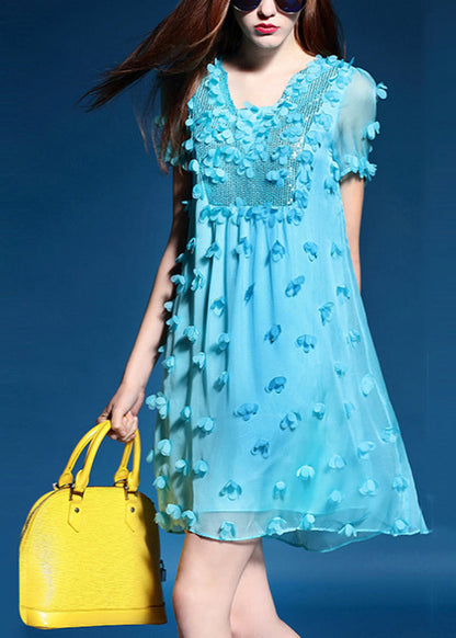 Original Design Sequins Blue Chiffo Dresses Summer