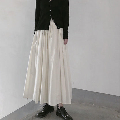 Retro Pleated Skirt White Half Skirt