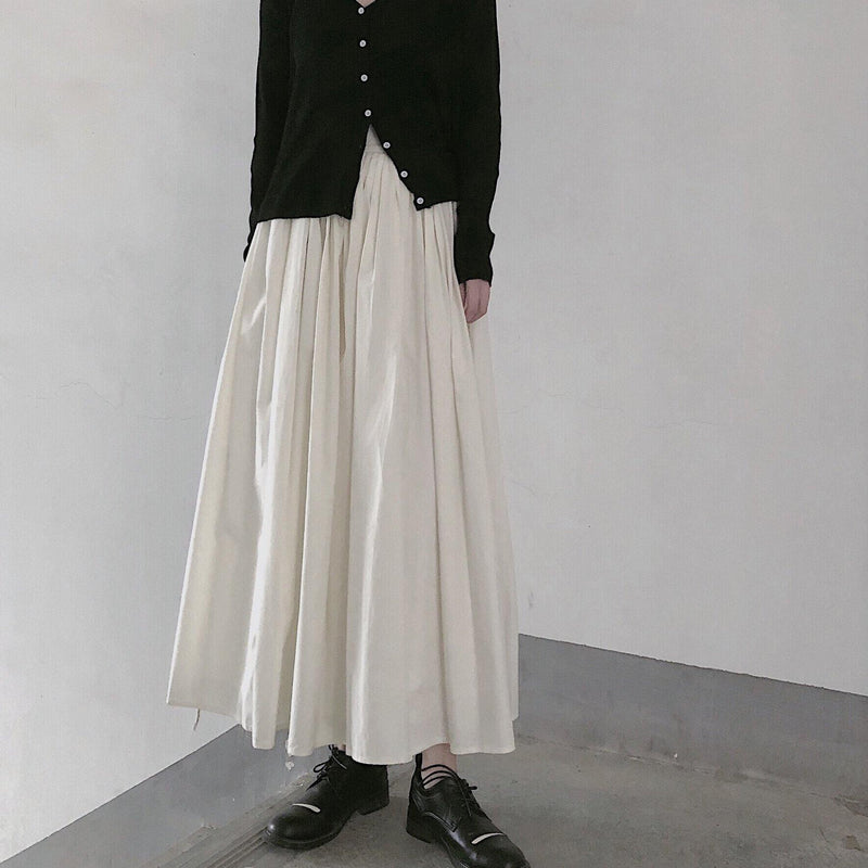 Retro Pleated Skirt White Half Skirt