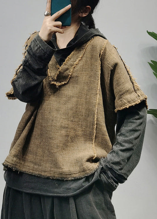 Yellow Patchwork Linen Tanks Short Sleeve