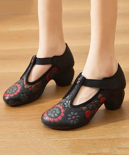 Style New Chunky Heel Soft Sole Handmade Flowers