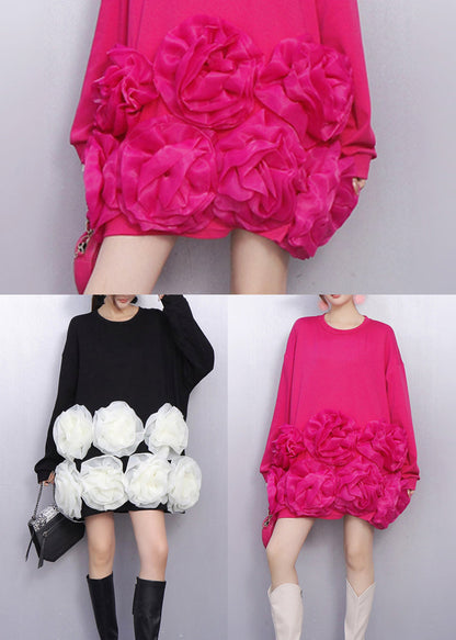 Black Decorated Cotton Mid Dresses Oversized Spring