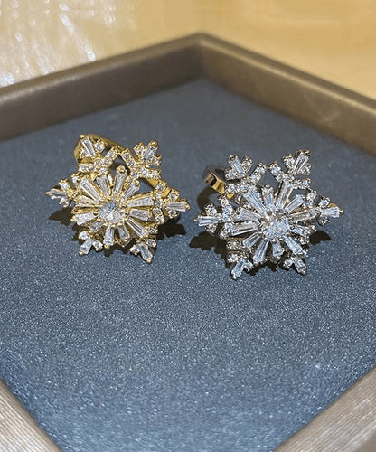 Stainless Steel Zircon Snowflake Two Piece Set Rings