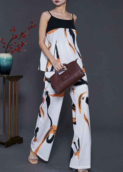 Modern White Print Patchwork Chiffon Two Piece Set Clothing Summer