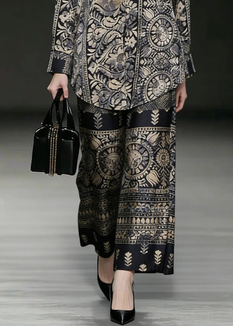 Oversized Low High Design Print Silk Two Pieces Set Spring