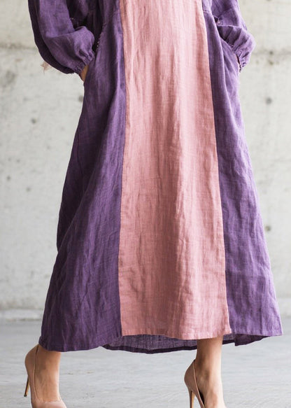 Colorblock Oversized Patchwork Cotton Vacation Dresses Fall