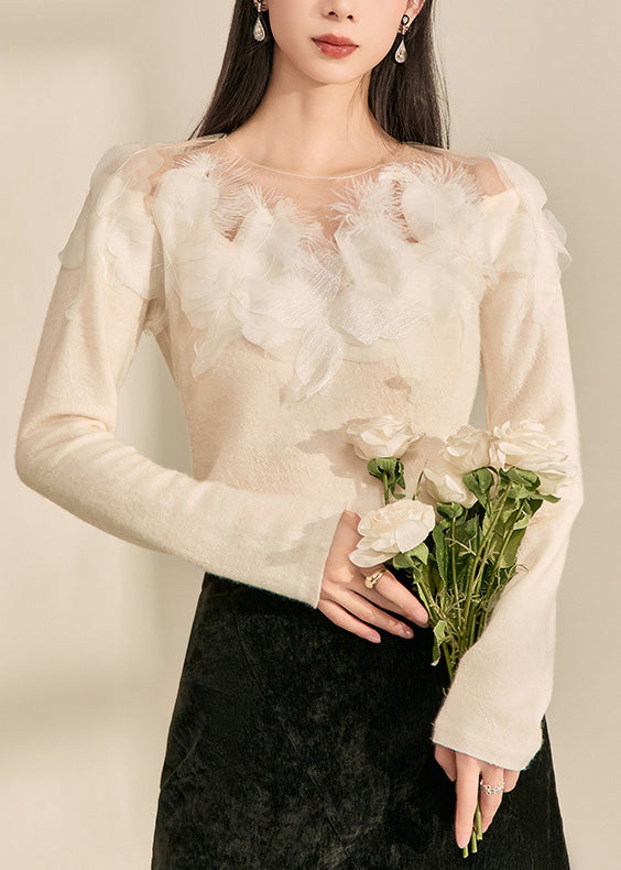 White Feather Knit Sweaters Spring