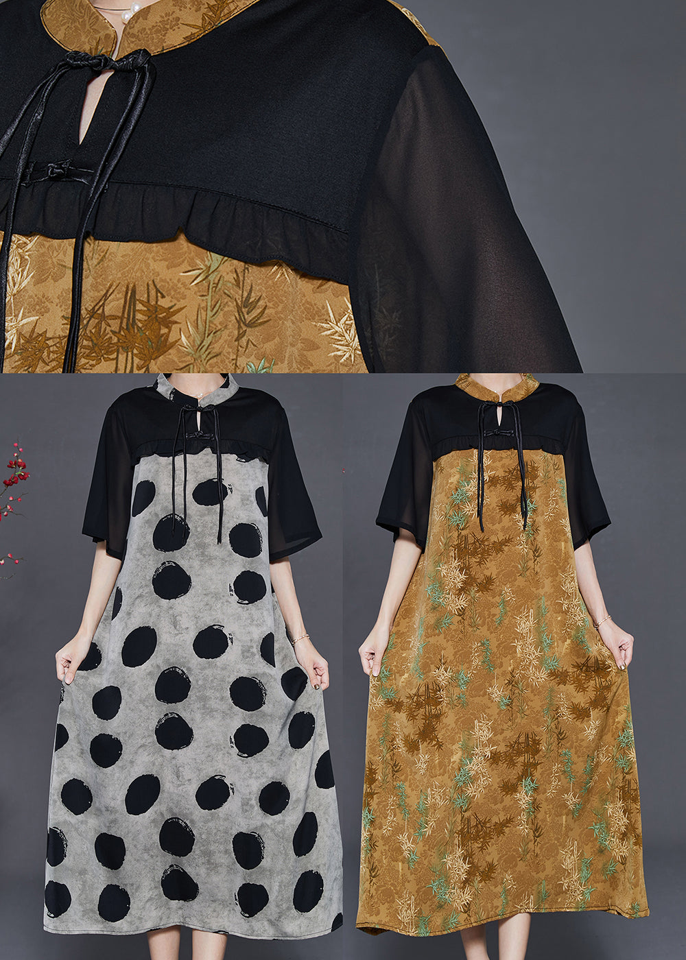 Yellow Tasseled Patchwork Chiffon Oriental Dress Summer