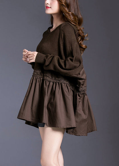 Chocolate Patchwork Loose Knit Pullover Spring