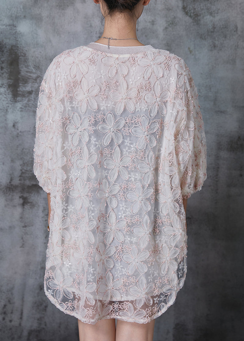 Light Pink Embroideried Tulle Tanks Summer