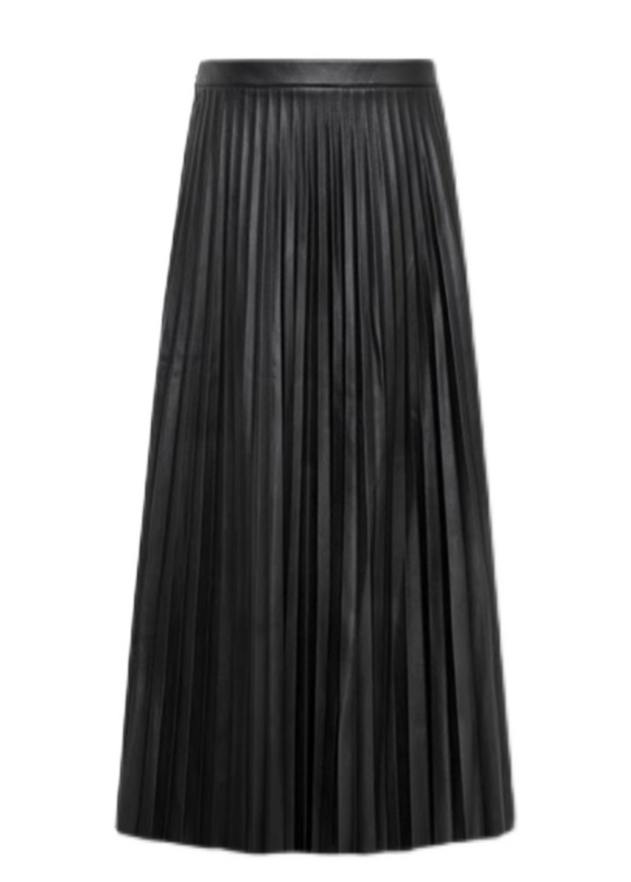 Black High Waist Faux Leather Pleated Skirts Spring