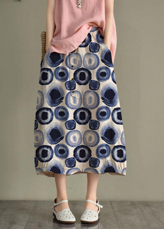 Khaki Linen Elastic Waist Button Skirt