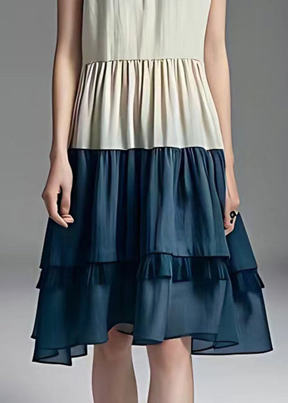 White O Neck Wrinkled Cotton Dresses Sleeveless