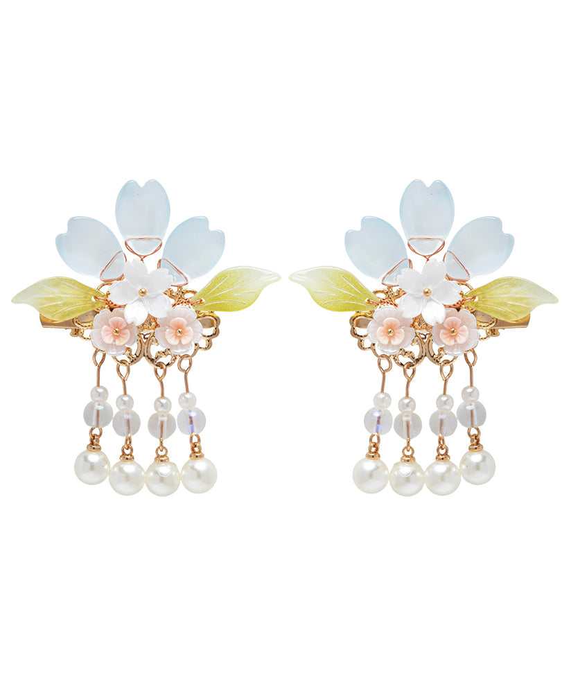 Diy Colorblock Copper Alloy Pearl Colored Glaze Tassel a Pair Hairpin