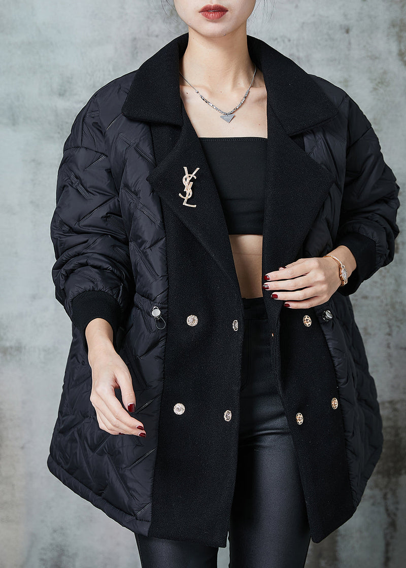 Black Double Breast Patchwork Fine Cotton Filled Jacket Spring