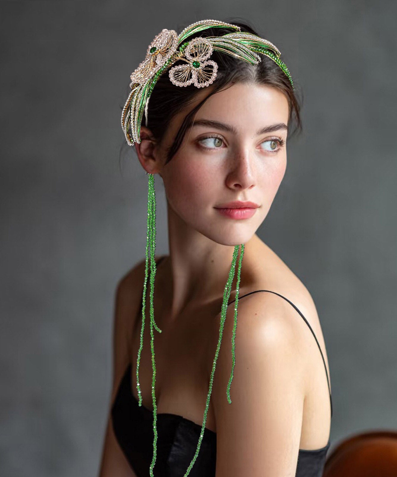 Fine Green Crystal Zircon Beading Tassel Hairpiece