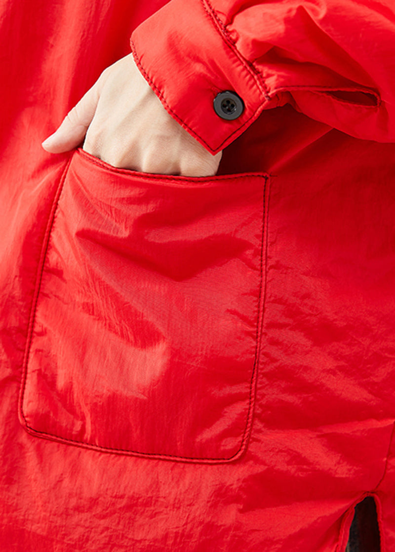 Red Oversized Low High Design Fine Cotton Filled Jacket in Winter