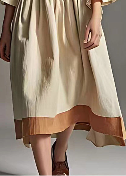White Oversized Patchwork Linen Robe Dresses Flare Sleeve