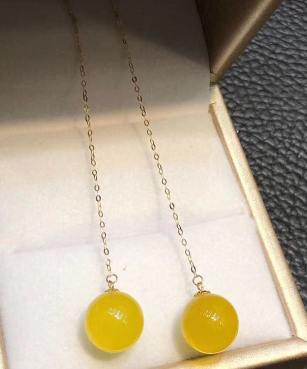 Skinny Yellow 18k Gold Amber Honey Wax Drop Earrings