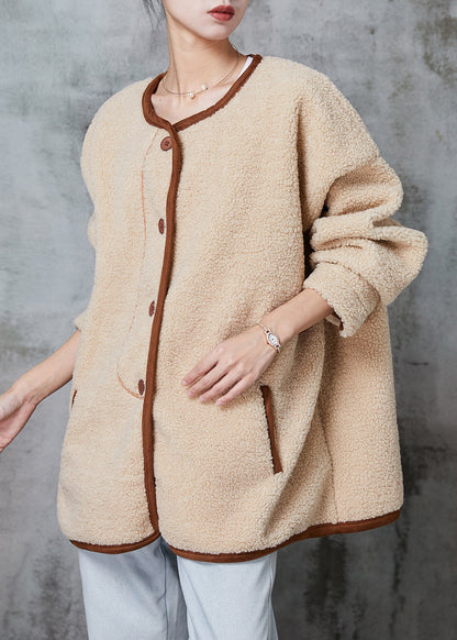 Khaki Oversized Warm Faux Fur Teddy Jackets Winter