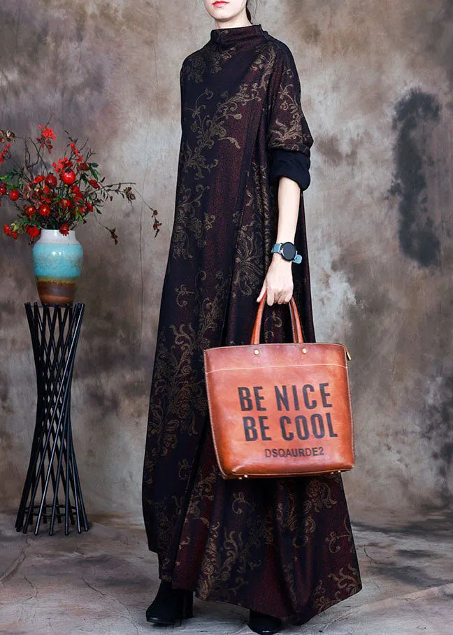 Modern Red Print Asymmetrical Design Fall Long Sleeve Holiday Dress