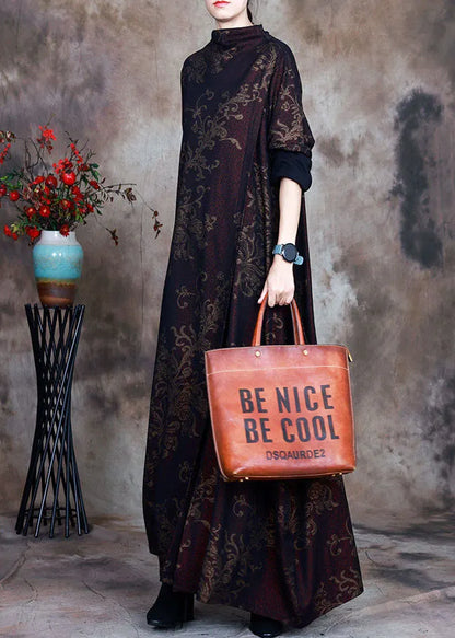 Modern Red Print Asymmetrical Design Fall Long Sleeve Holiday Dress