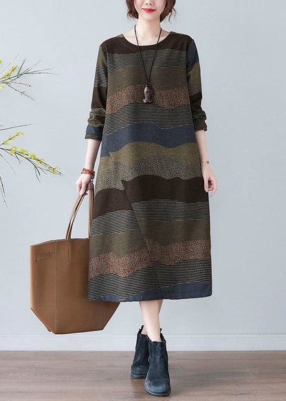 Chocolate O-neck Print Dress Spring