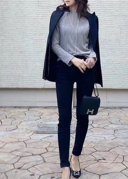 Silm Fit Grey O-neck Wrinkled Shirt Fall